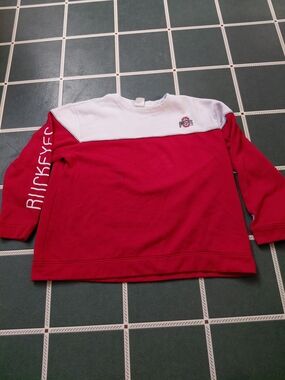 Champion Red and White Crewneck Sweatshirt with Buckeyes Sleeve